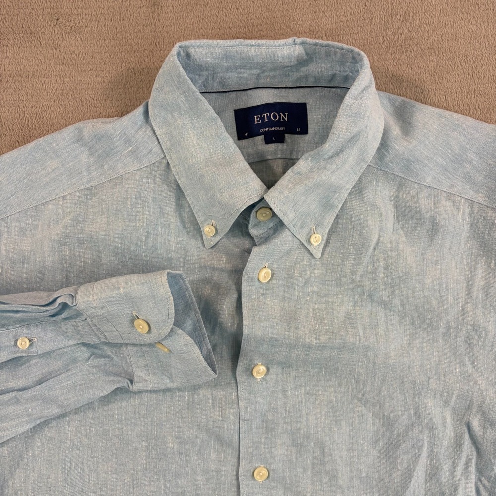ETON Contemporary Dress Shirt 100% Linen‎ in Light Blue Men 41 16 Designer $298